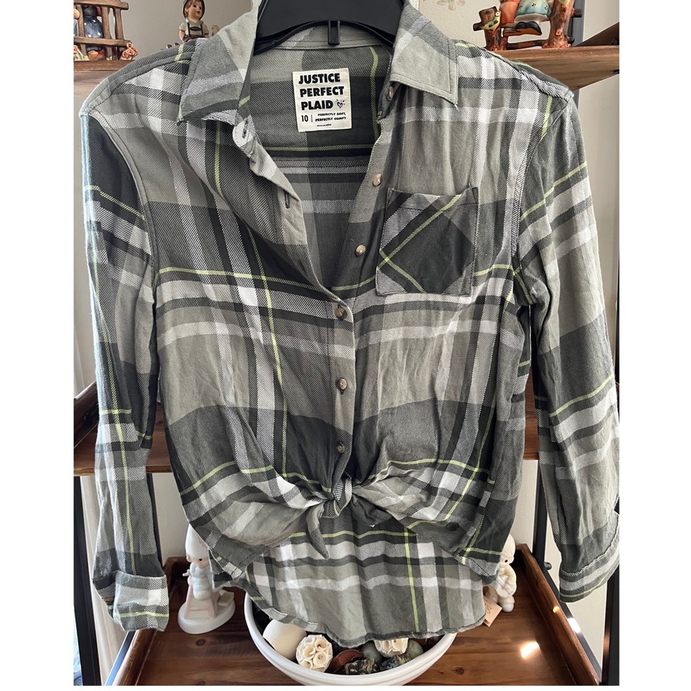 Justice Perfect Plaid Girls Shirt Sz 10 - Picture 1 of 6